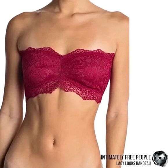 INTIMATELY FREE PEOPLE LACEY LOOKS BANDEAU IN BURGUNDY SIZE SMALL STRAPLESS BRA - Picture 4 of 9